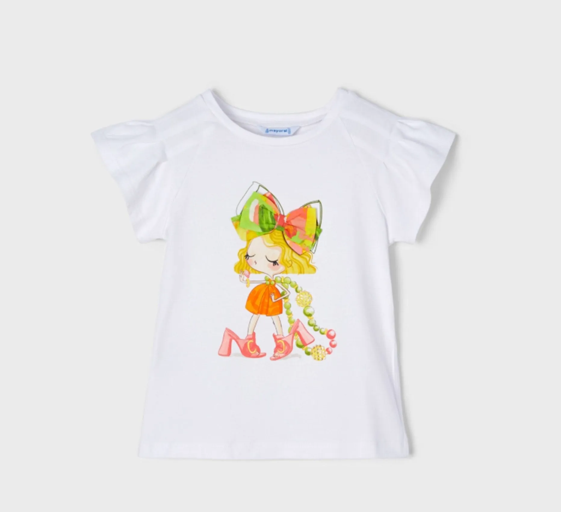 Mayoral Girls EcoFriends Flamingo Color Doll & Bow Shirt