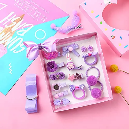 Melbees by Yellow Chimes Kids Hair Accessories for Girls Hair Accessories Combo Set Purple 18 Pcs Baby Girl's Hair Clips Set Cute Ponytail Holder Claw Clip Bow Clips For Girls Assortment Gift set for Kids Teens Toddlers