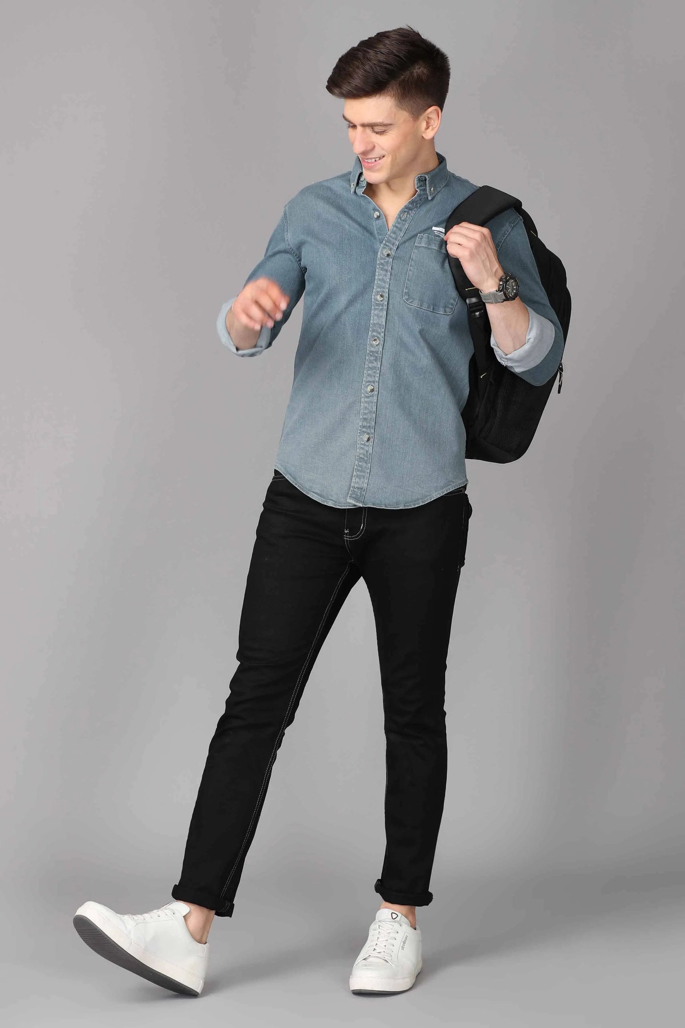 Men Blue Slim Fit Faded Casual Denim Shirt