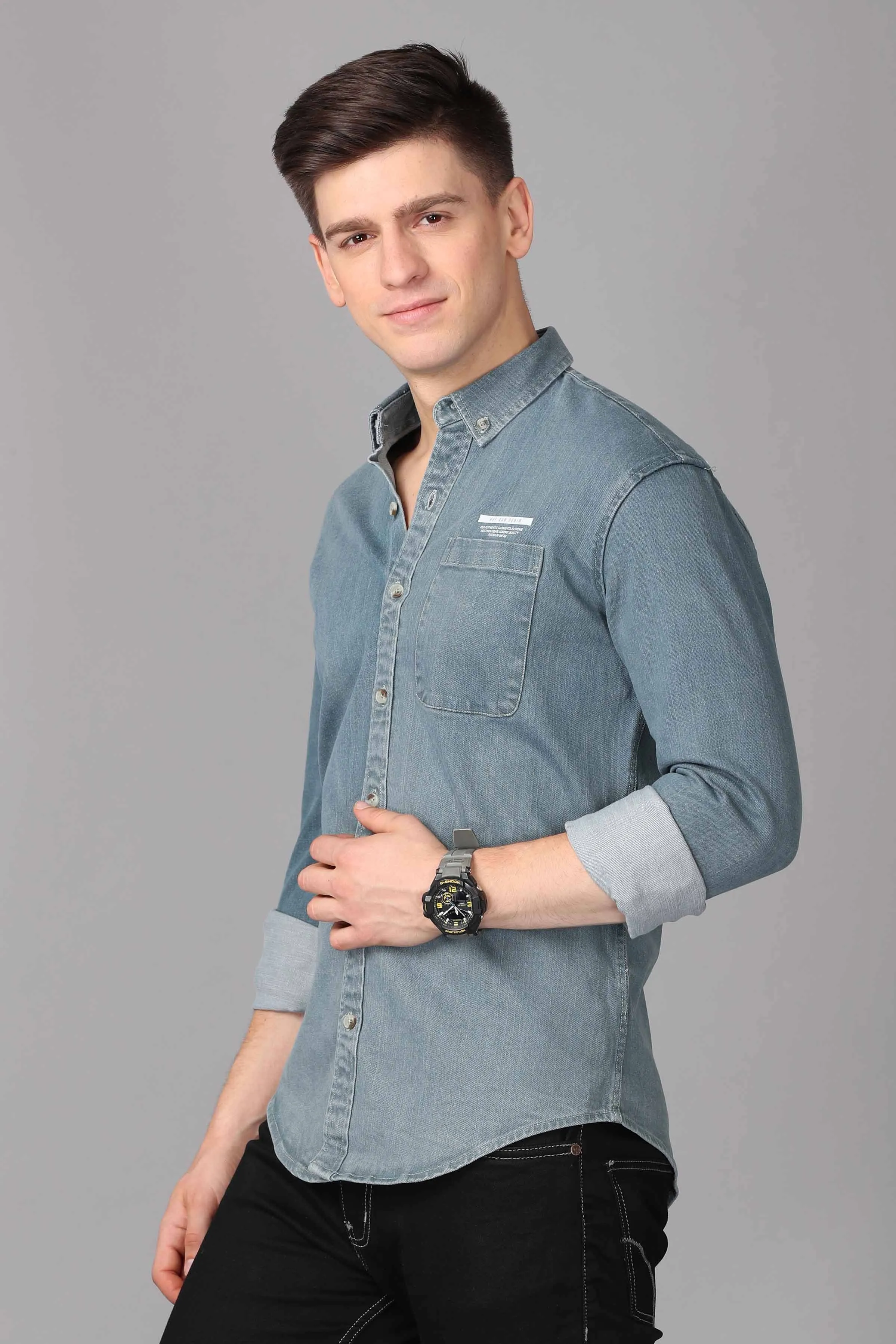 Men Blue Slim Fit Faded Casual Denim Shirt