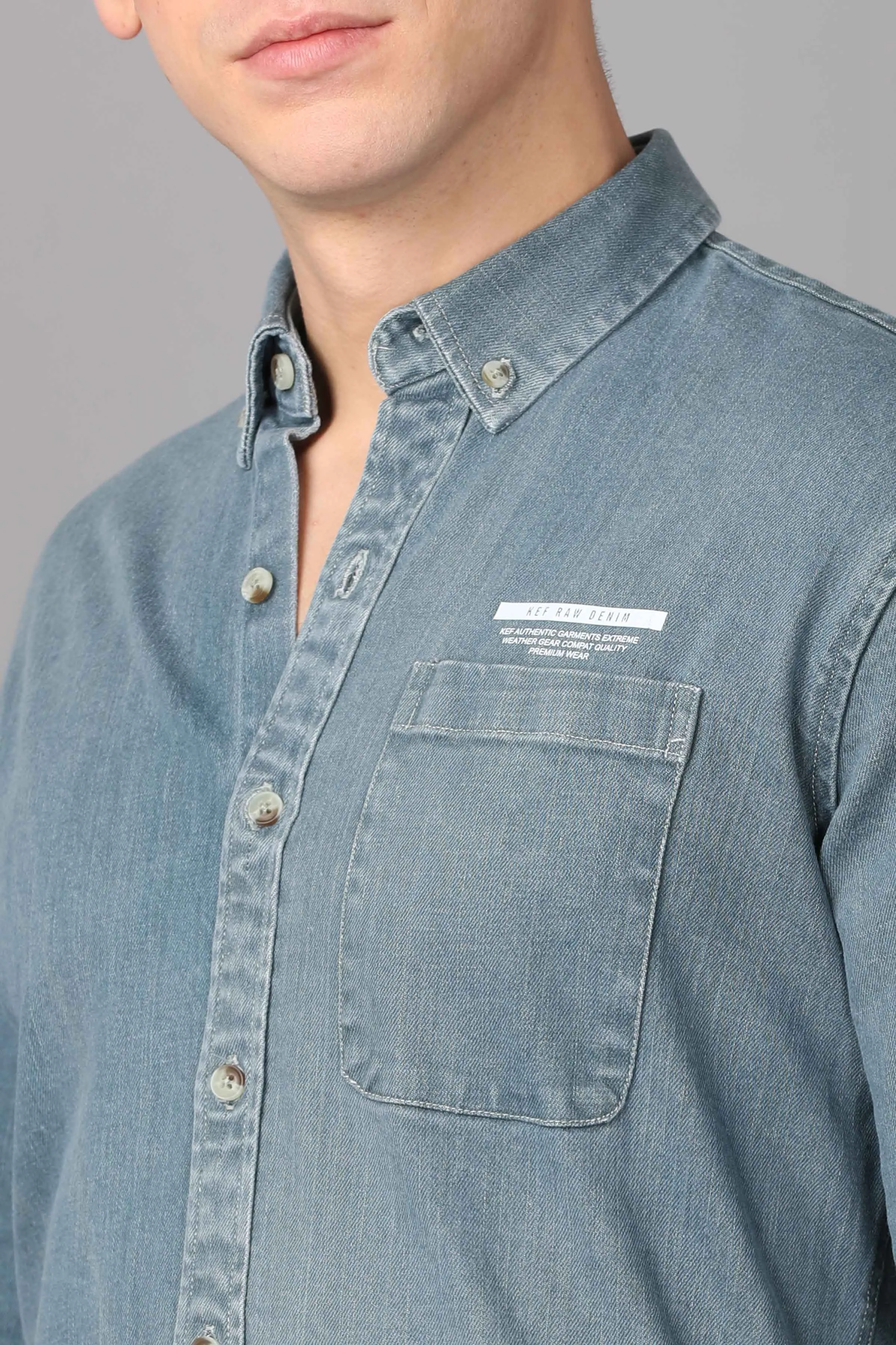 Men Blue Slim Fit Faded Casual Denim Shirt