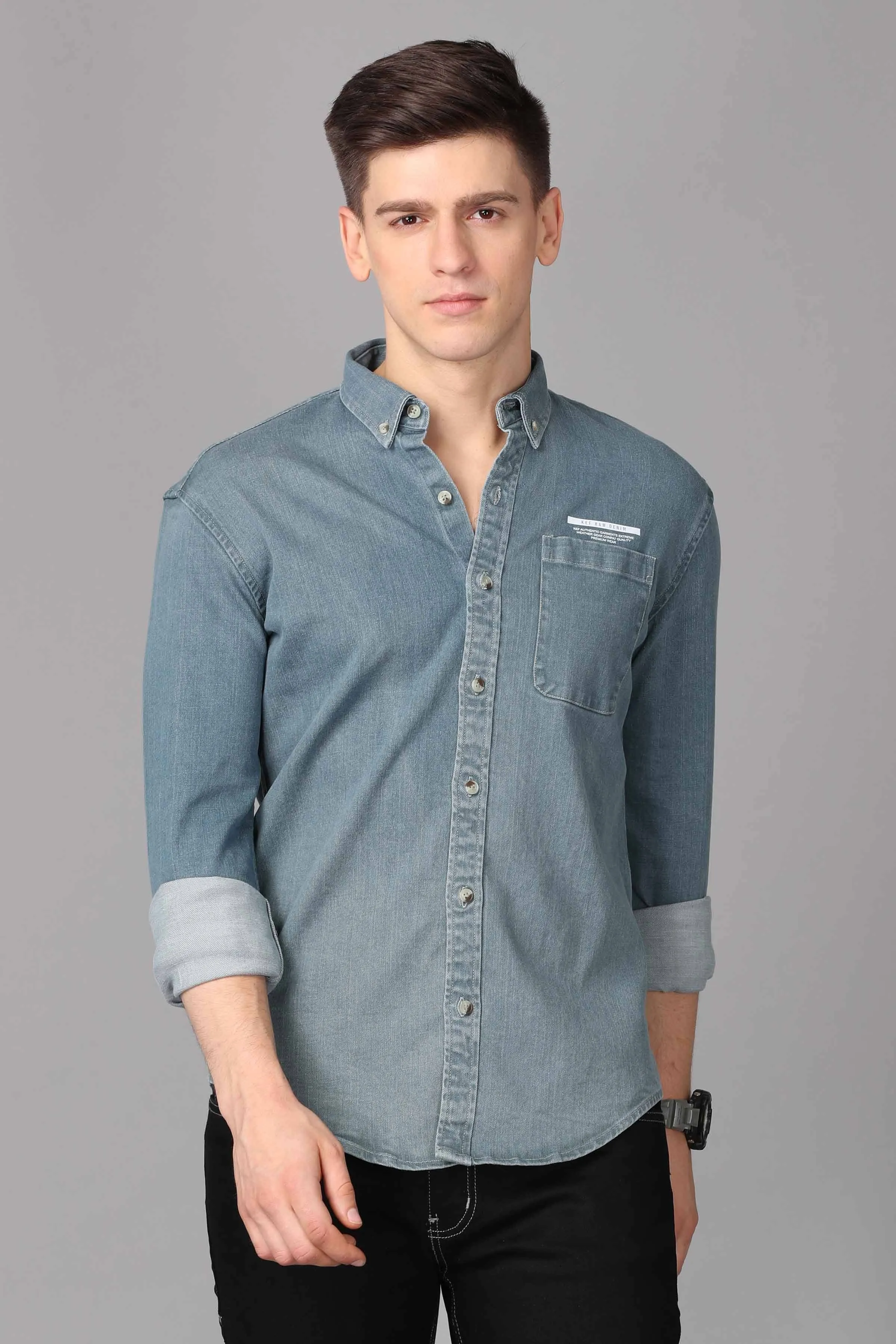 Men Blue Slim Fit Faded Casual Denim Shirt