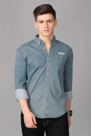 Men Blue Slim Fit Faded Casual Denim Shirt