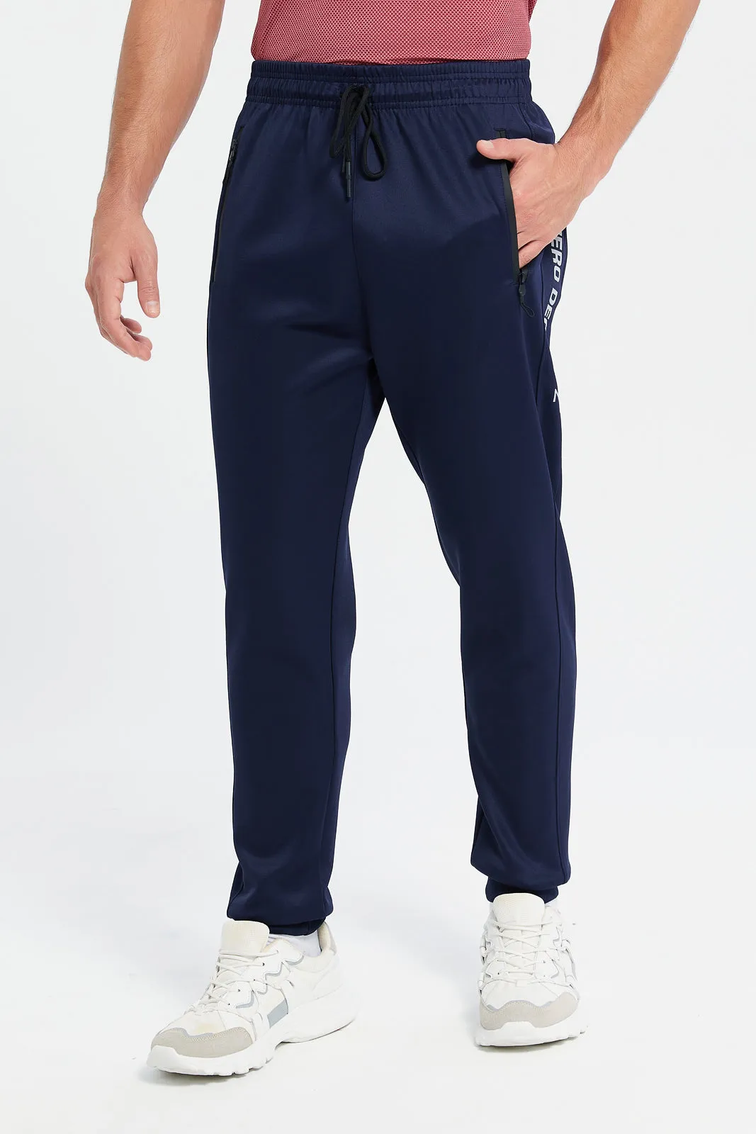 Men Navy Side Print Active Pants