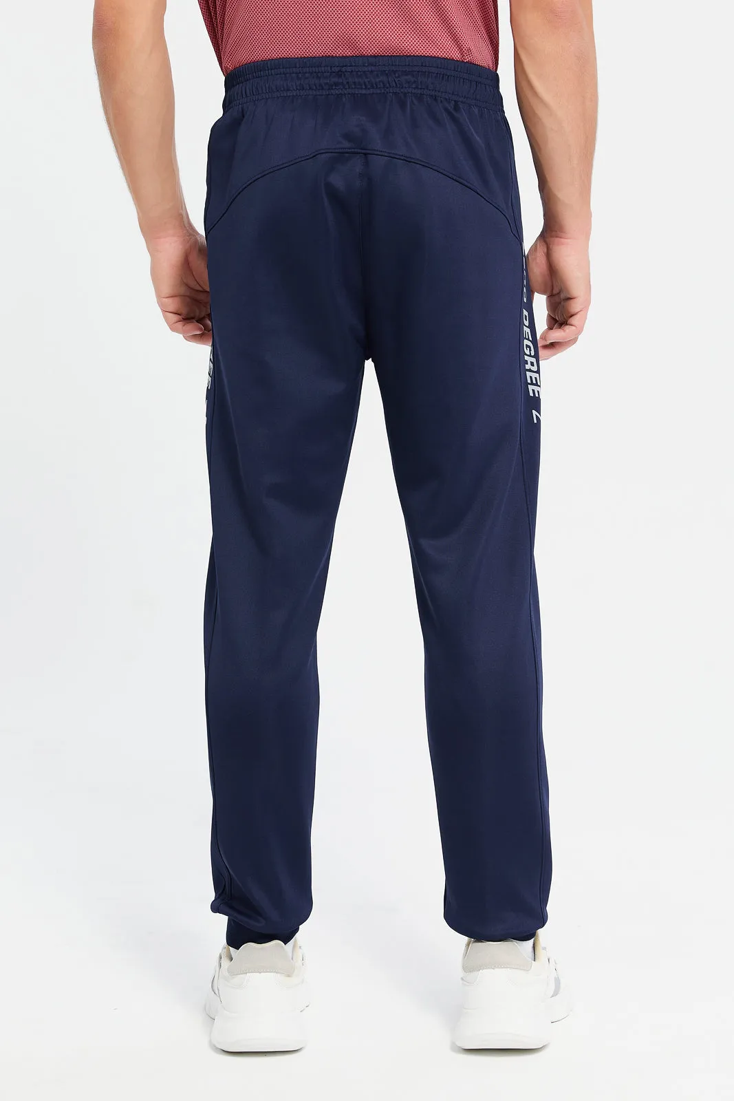 Men Navy Side Print Active Pants