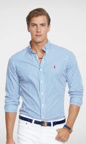 Men Shirt Blue Striped White