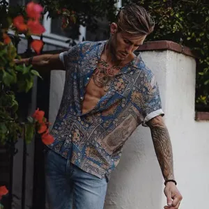 Men's Summer Fashion Casual Lapel Print Short Sleeve Shirt Top Blouse Brand Men Clothing Hawaiian style Shirts camisa masculina