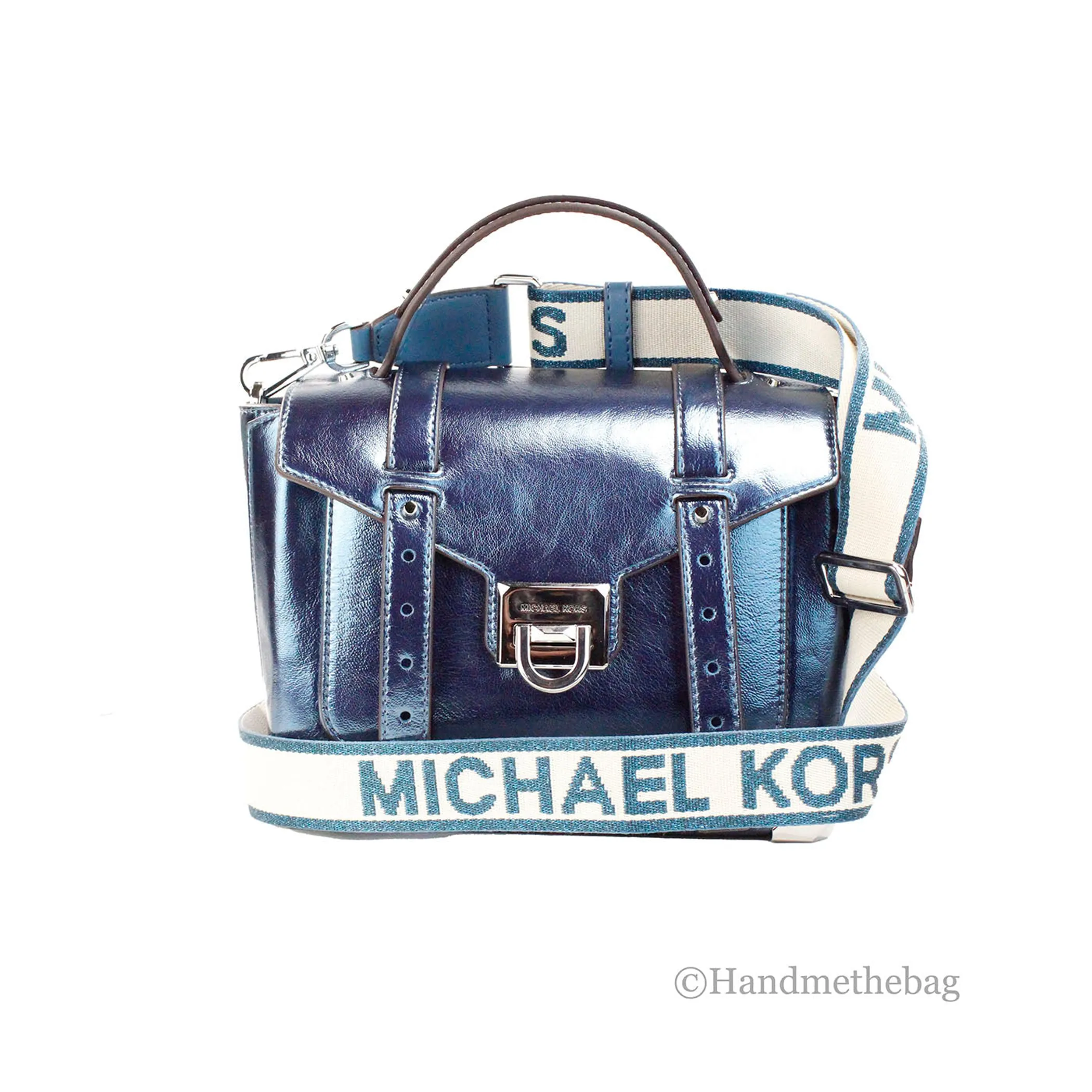 Michael Kors Manhattan Medium Metallic Teal Convertible Satchel