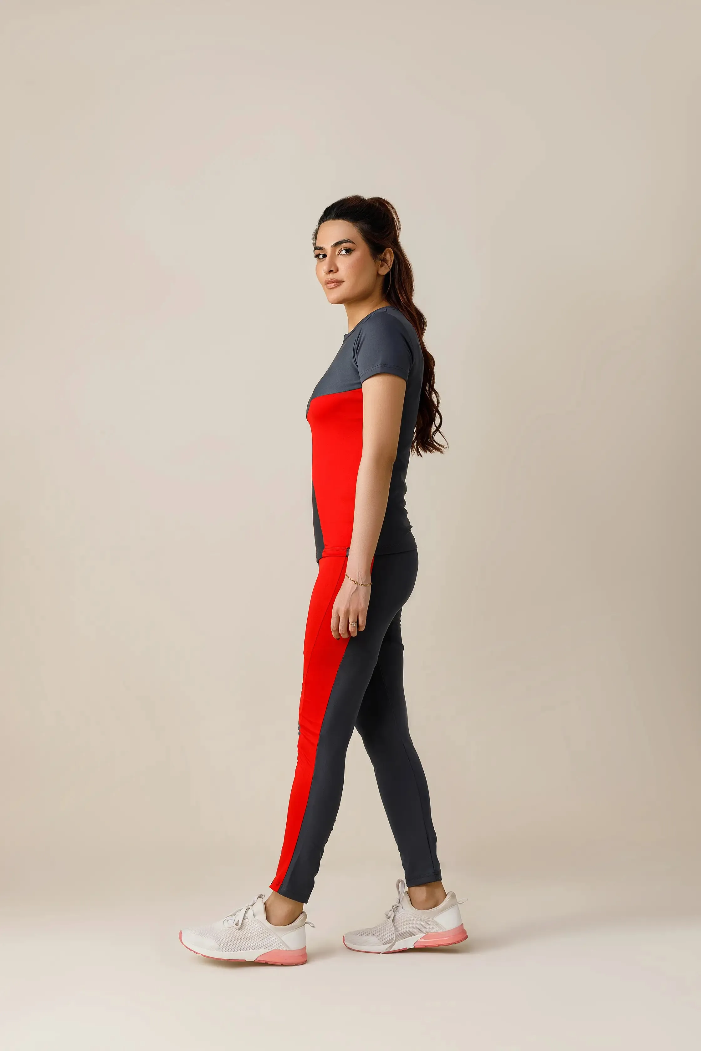 Move & Groove Activewear Suit (Red and Grey)