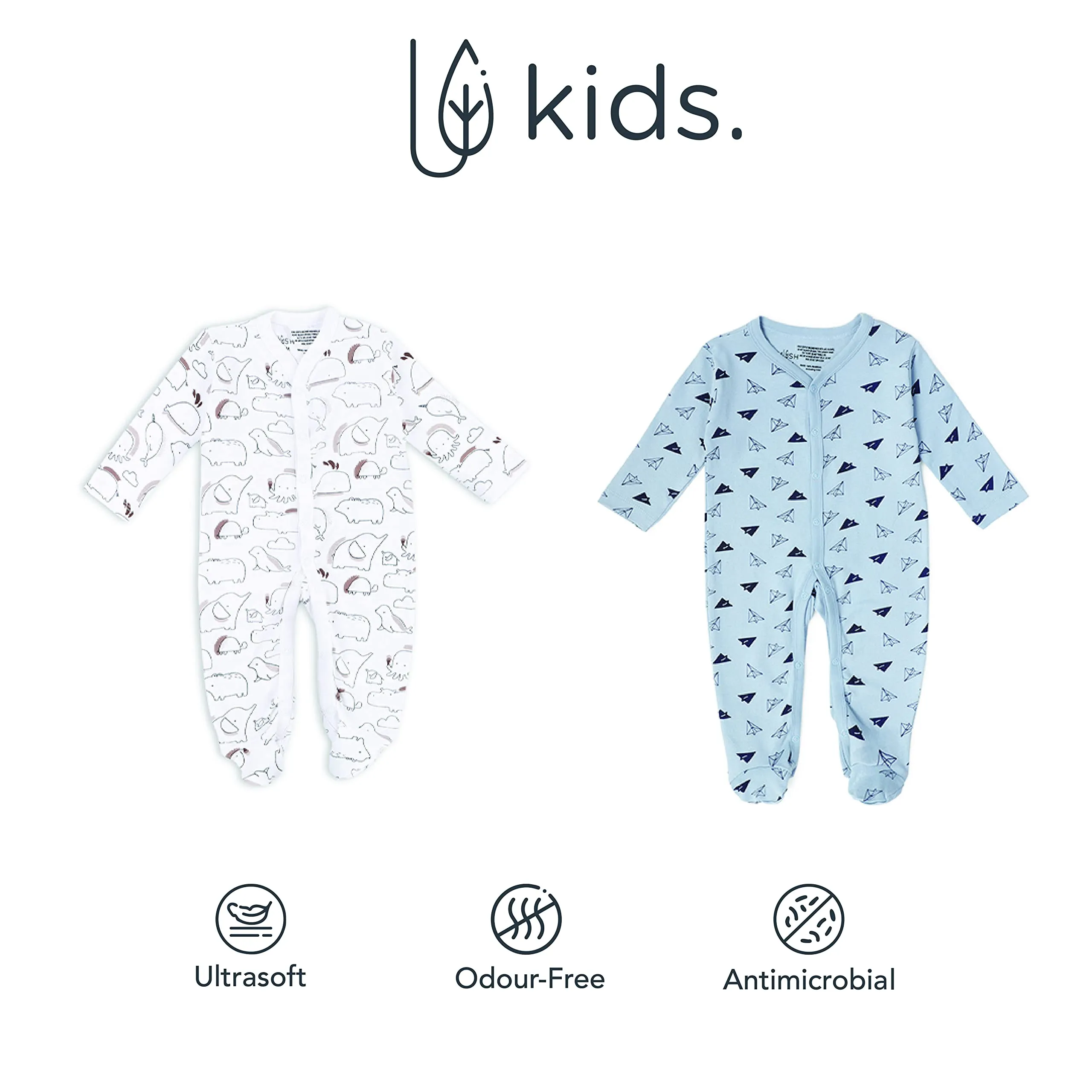 Mush Ultra Soft Bamboo Unisex Onesies Combo Set for New Born Baby/Kids Pack of 2, (6-12 Months, Aeroplane & Marine Life)