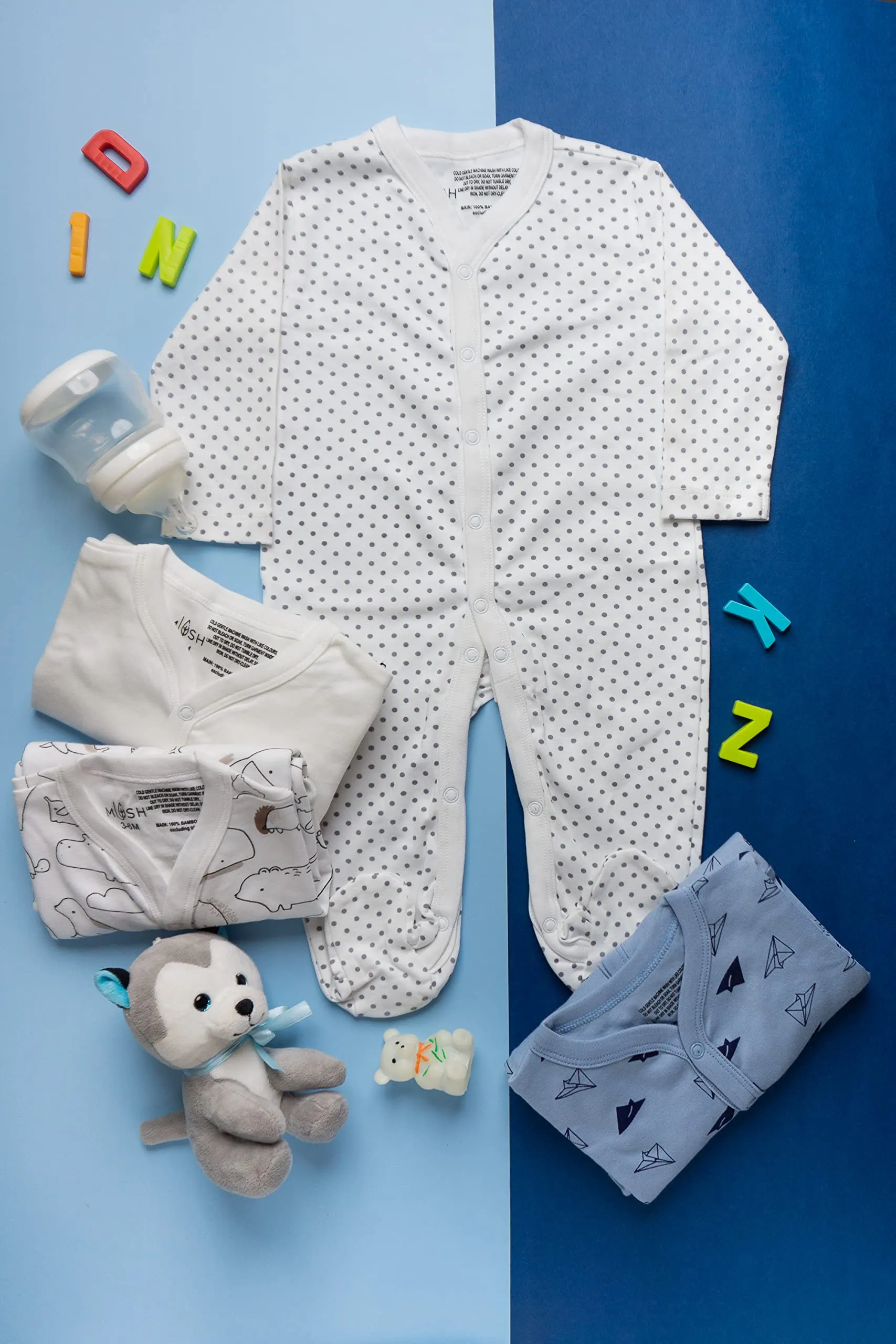 Mush Ultra Soft Bamboo Unisex Onesies Combo Set for New Born Baby/Kids Pack of 2, (6-12 Months, Aeroplane & Marine Life)