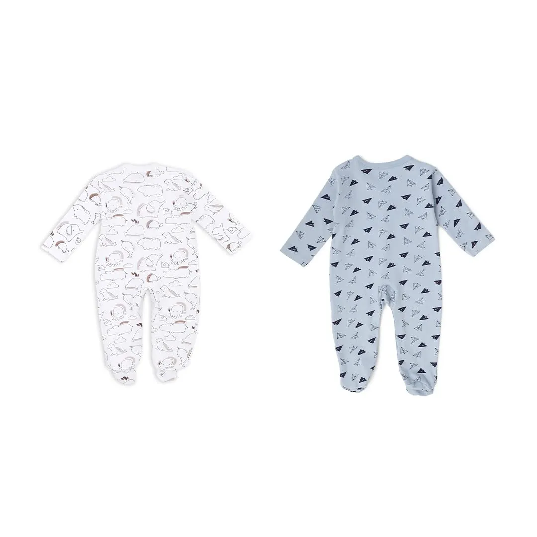 Mush Ultra Soft Bamboo Unisex Onesies Combo Set for New Born Baby/Kids Pack of 2, (6-12 Months, Aeroplane & Marine Life)