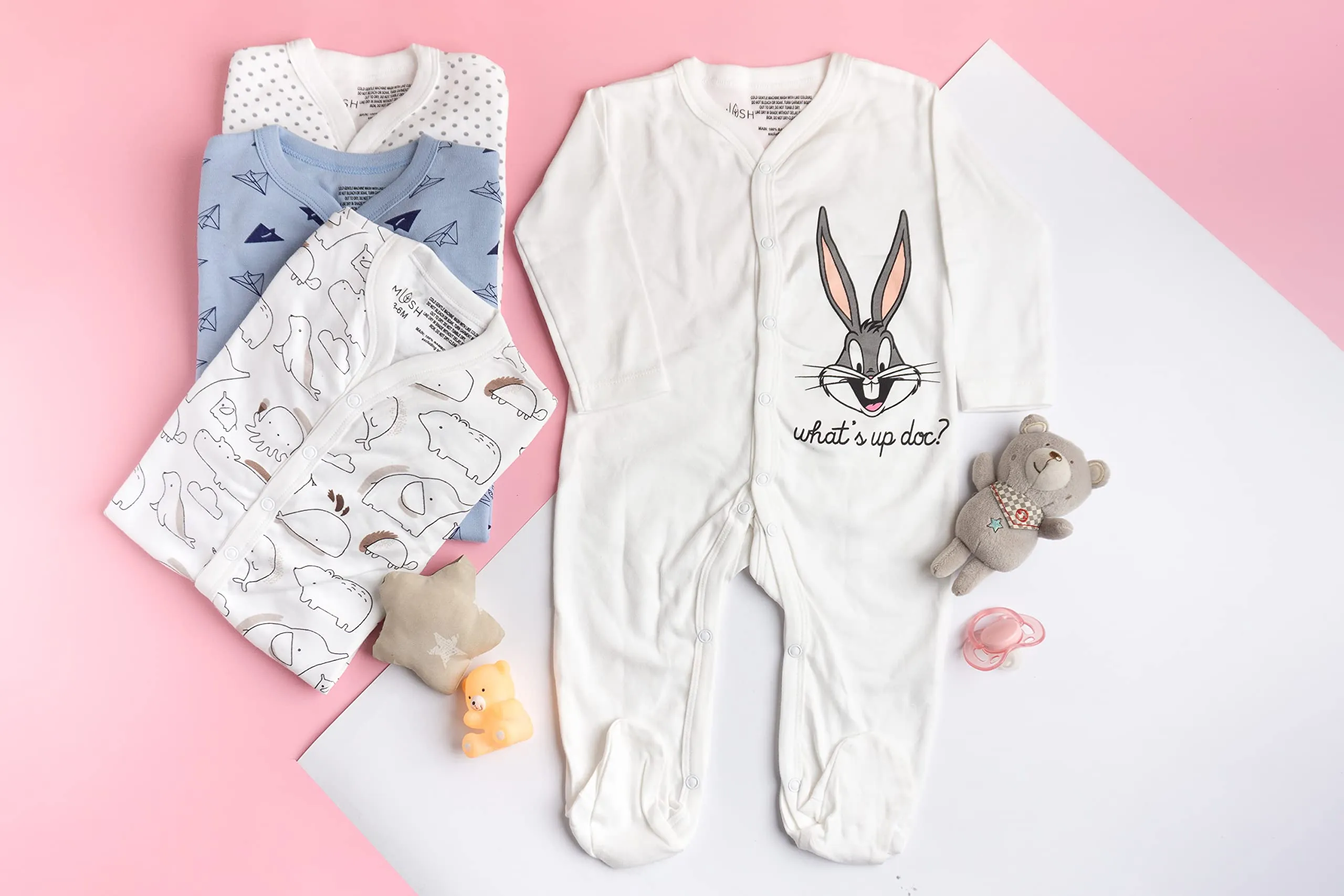 Mush Ultra Soft Bamboo Unisex Onesies Combo Set for New Born Baby/Kids Pack of 2, (6-12 Months, Aeroplane & Marine Life)