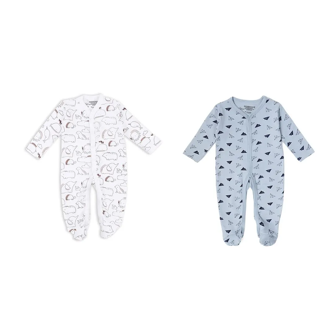 Mush Ultra Soft Bamboo Unisex Onesies Combo Set for New Born Baby/Kids Pack of 2, (6-12 Months, Aeroplane & Marine Life)