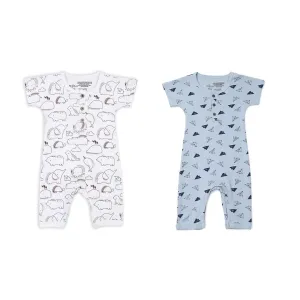 Mush Ultra Soft Bamboo Unisex Short Sleeve Romper Combo Set for New Born Baby/Kids Pack of 2 (3-6 Month, Aeroplane & Marine Life)