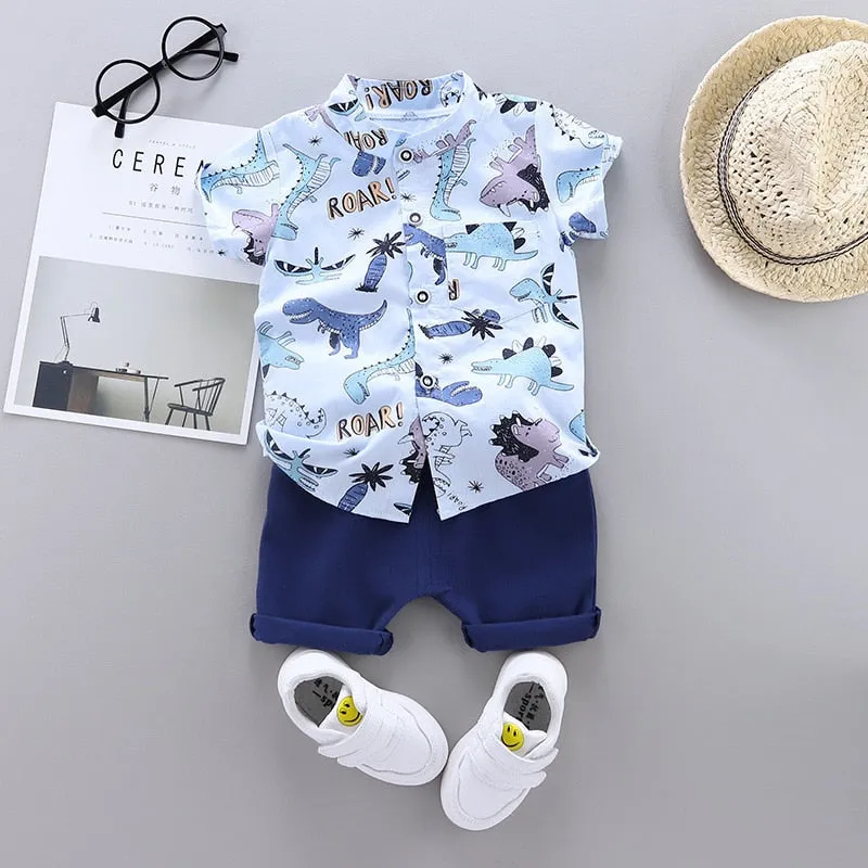 New Fashion Summer Baby Boys Girls Clothes Infant Cartoon Dinosaur Print T-shirt Shorts 2pcs/sets Kids Suits Children's Garment