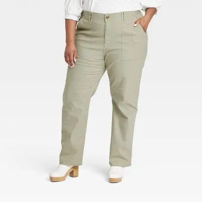 New - Knox Rose Womens Plus Classic Straight Leg Full Pants Lightweight