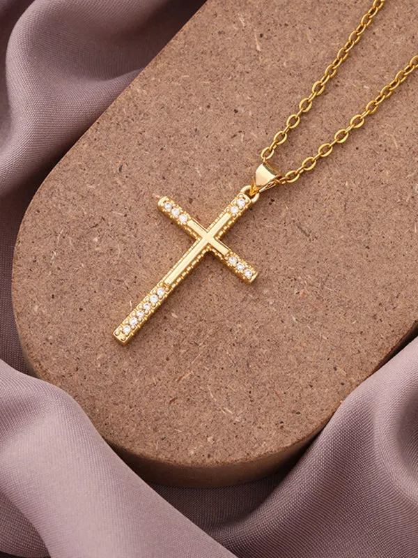 New Simple Cross Zirconia Pendant Pendant Necklace