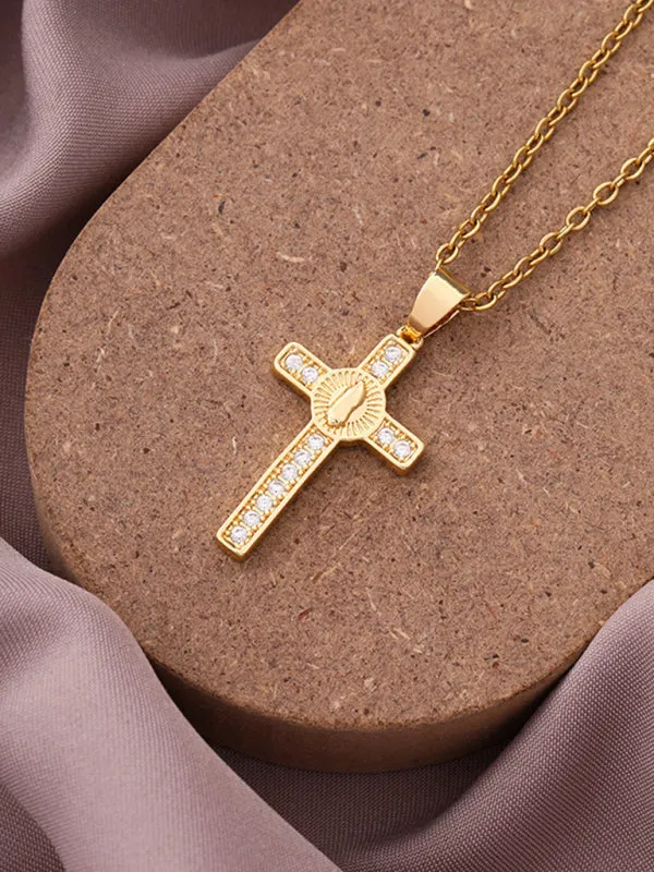 New Simple Cross Zirconia Pendant Pendant Necklace