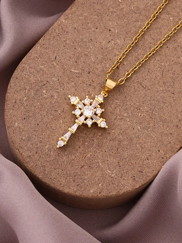 New Simple Cross Zirconia Pendant Pendant Necklace