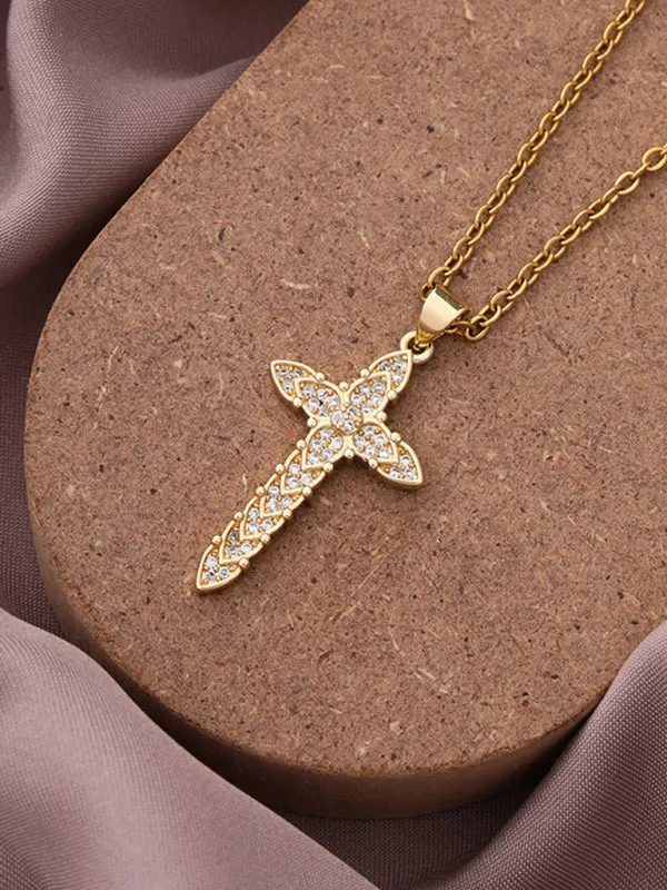 New Simple Cross Zirconia Pendant Pendant Necklace