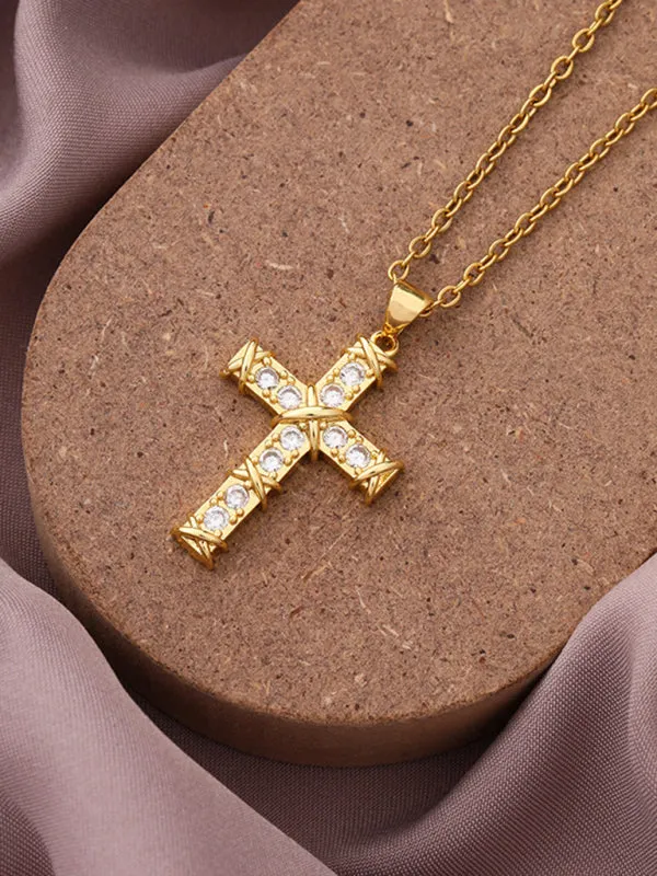 New Simple Cross Zirconia Pendant Pendant Necklace