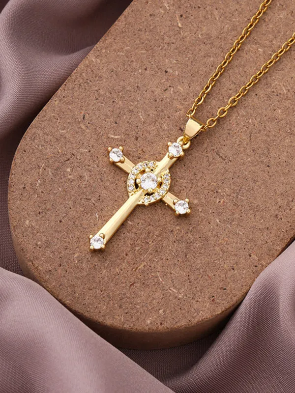 New Simple Cross Zirconia Pendant Pendant Necklace