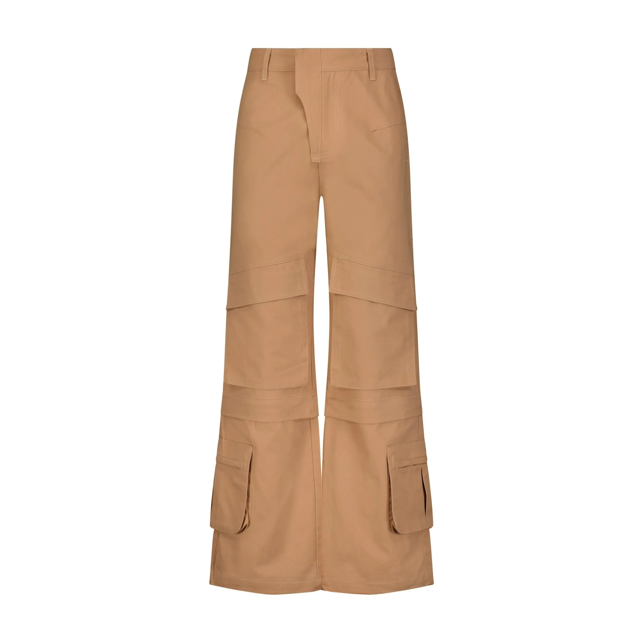 Panelled hard cotton cargo trousers - Dusty Brown