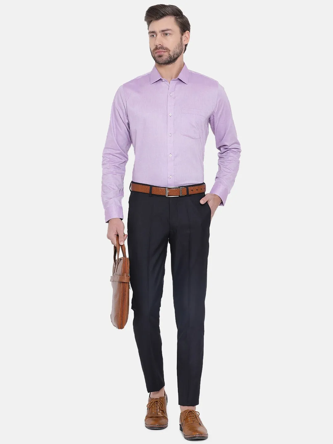 Purple Cotton Solid Slim Fit Shirts