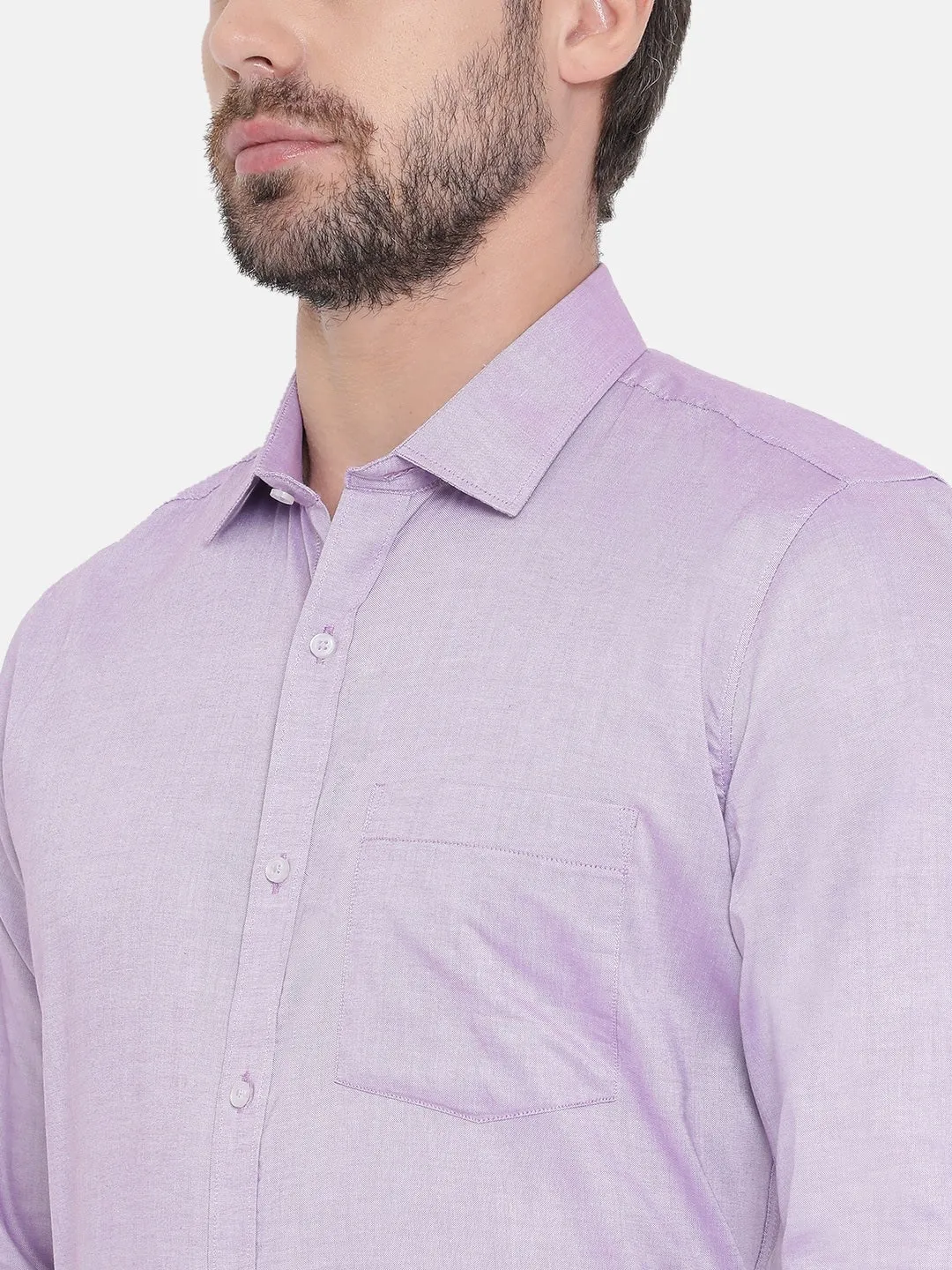 Purple Cotton Solid Slim Fit Shirts