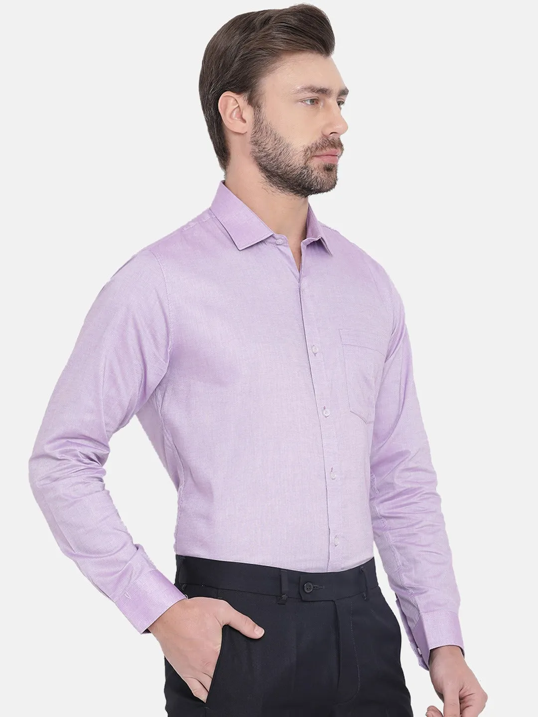 Purple Cotton Solid Slim Fit Shirts