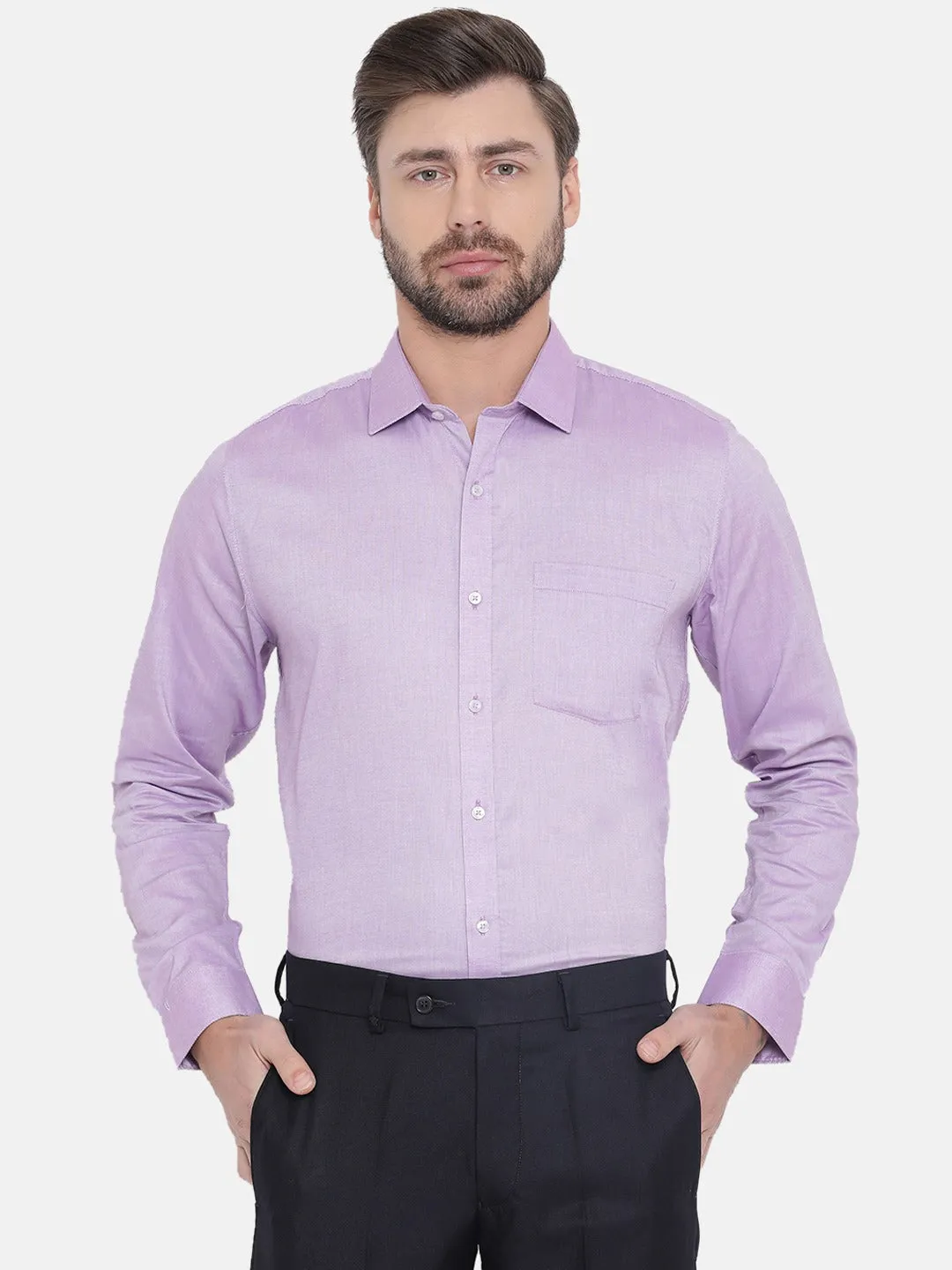 Purple Cotton Solid Slim Fit Shirts