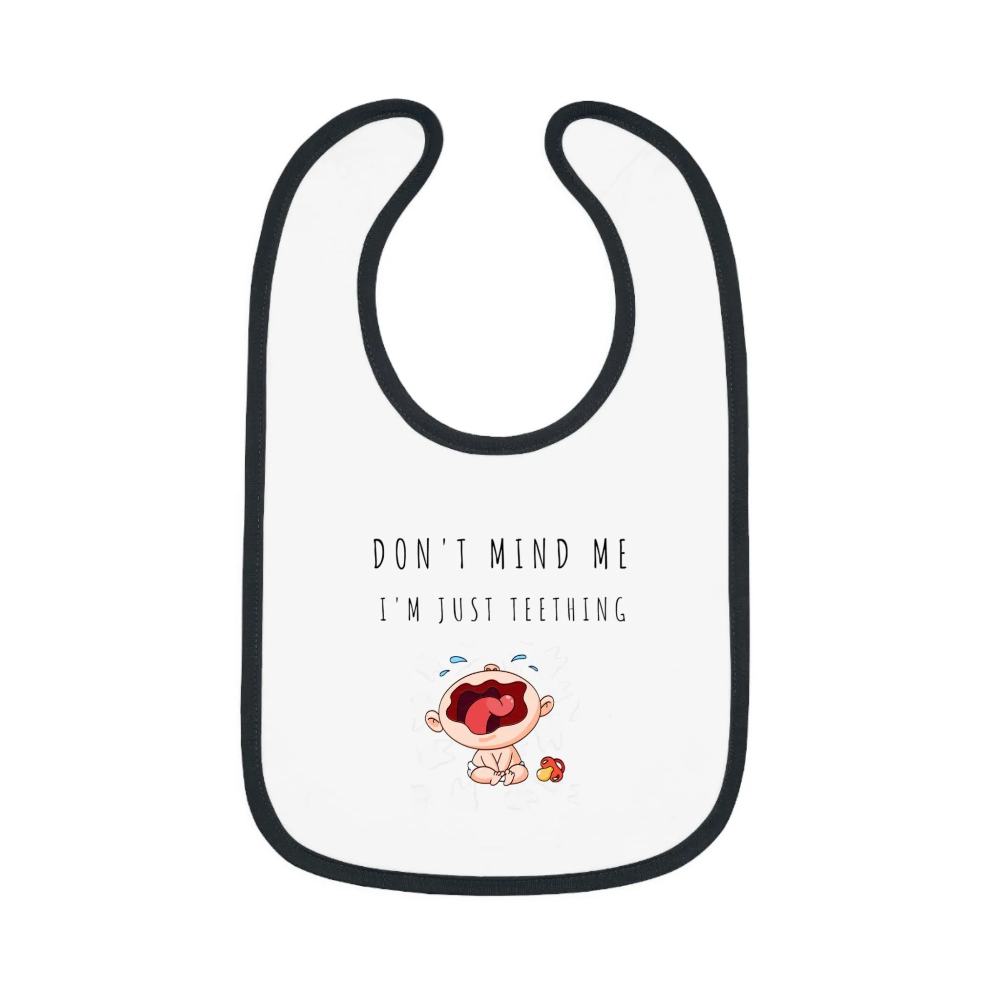 "Don't Mind Me - I'm Just Teething" - Baby Contrast Trim Jersey Bib - C