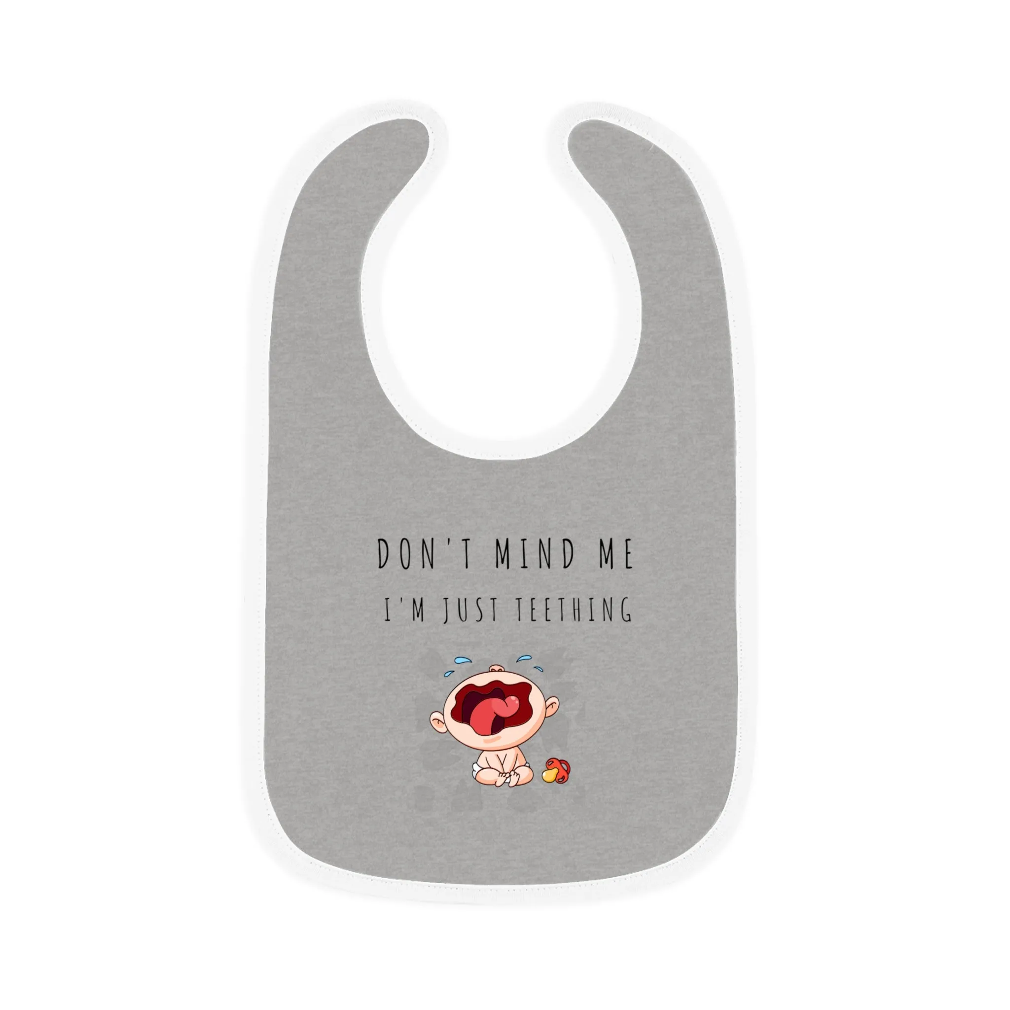 "Don't Mind Me - I'm Just Teething" - Baby Contrast Trim Jersey Bib - C