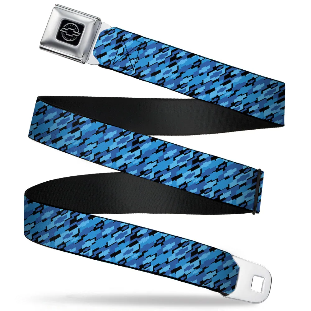 Retro Diagonal Chevy Bowtie Black & Blue Webbing Seatbelt Belt