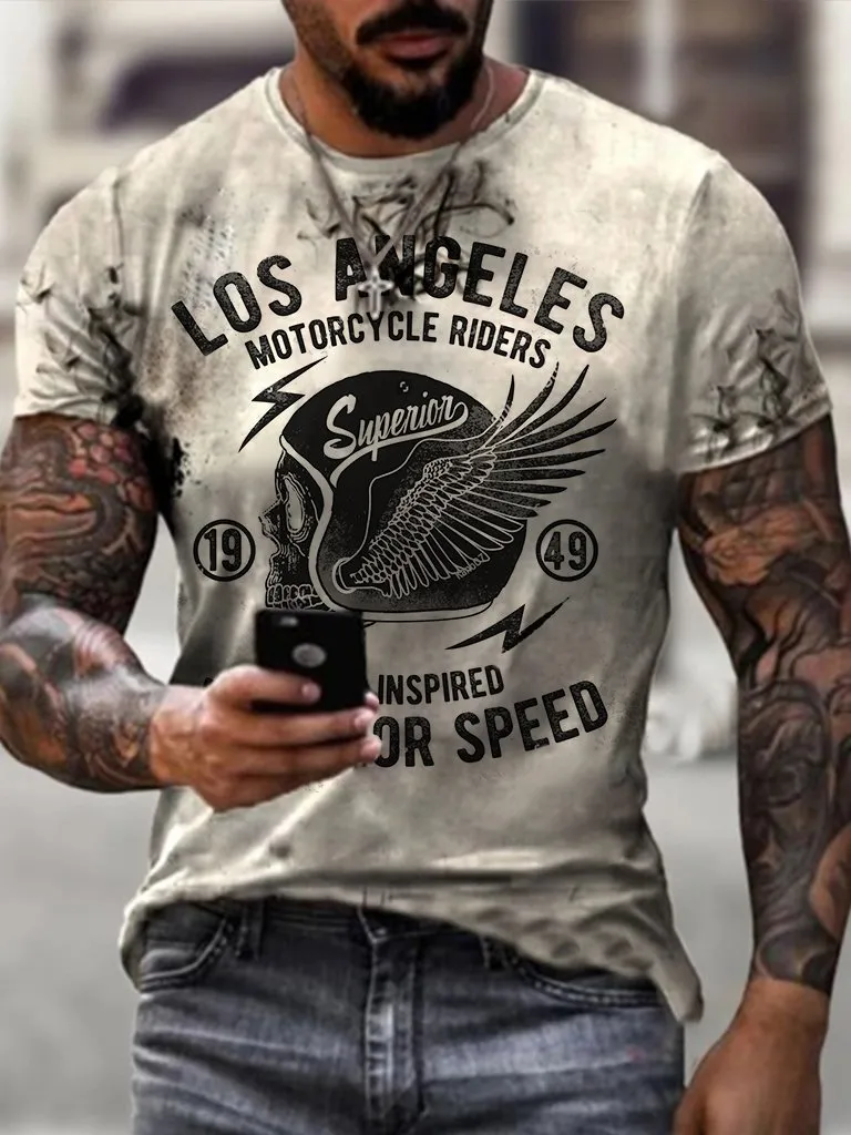 Retro Motorcycle Riders Printed Casual T-Shirt