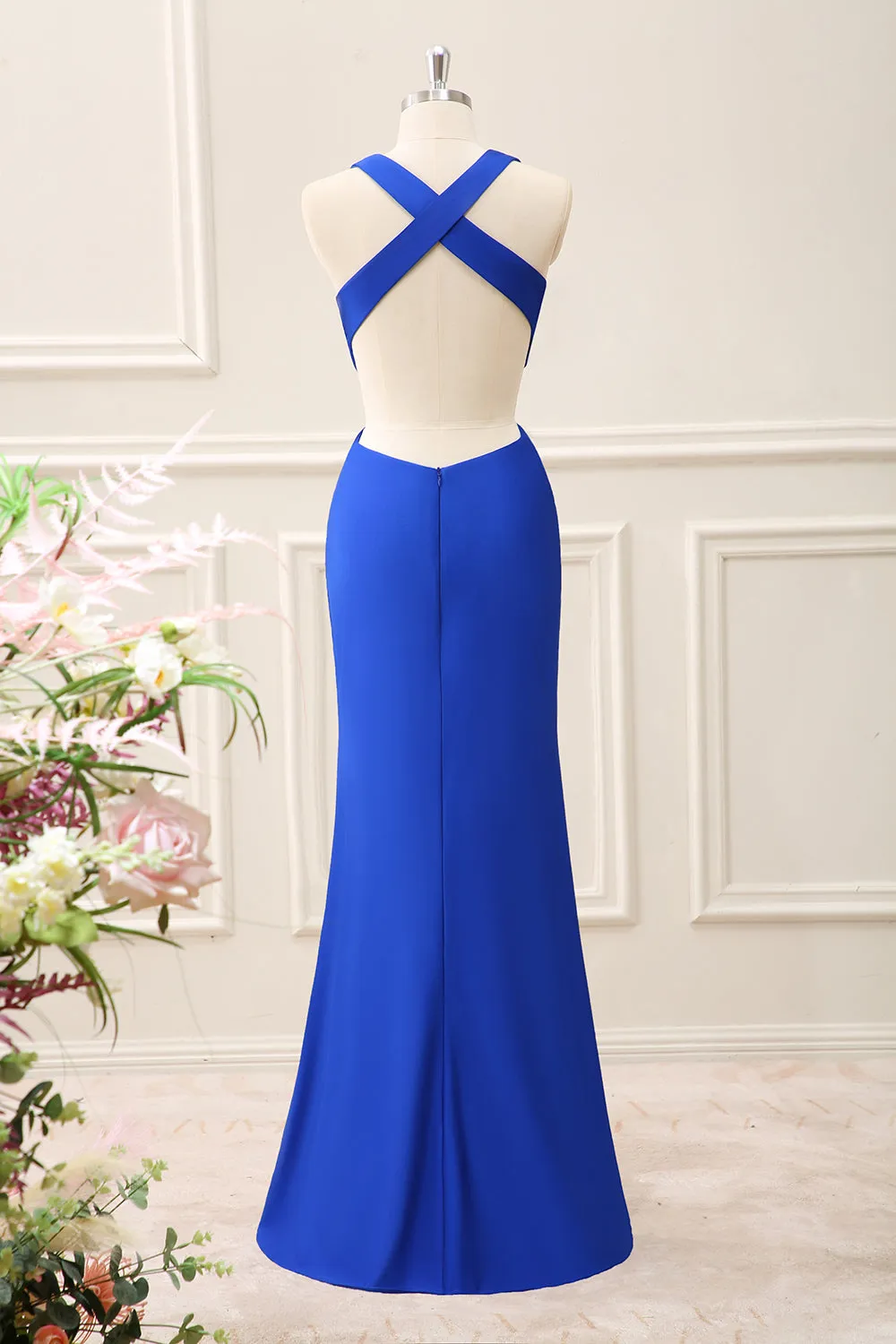 Royal Blue Cut Out V Neck Maxi Dress