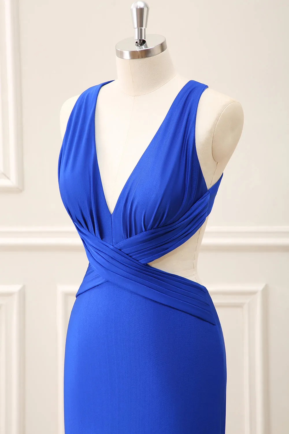 Royal Blue Cut Out V Neck Maxi Dress