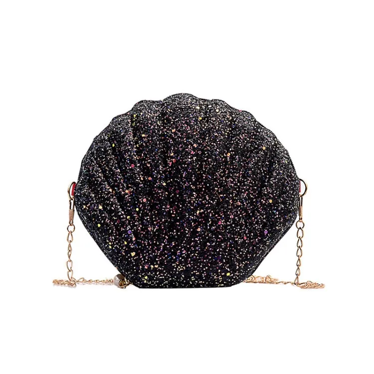 Shell Shape Fashion Sequined Single Shoulder Crossbody Bag (Black)