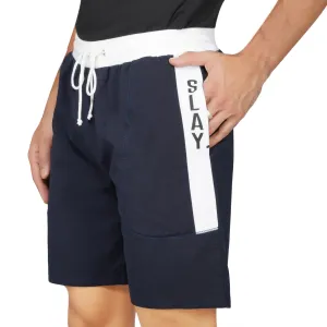 SLAY. Men's Activewear Navy Blue Sports Shorts with White Stripes