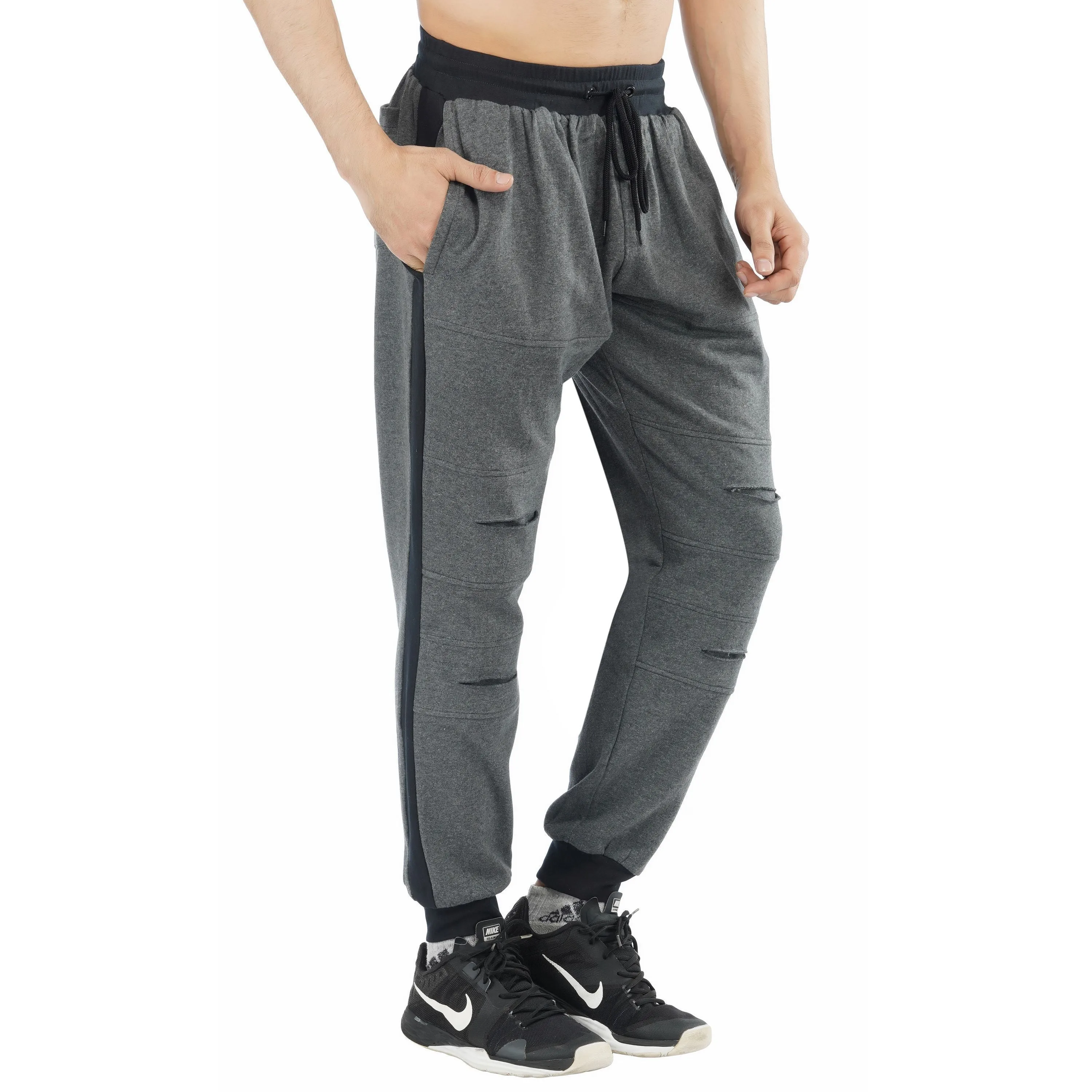 SLAY. Men's Dark Grey Joggers with Black side stripe