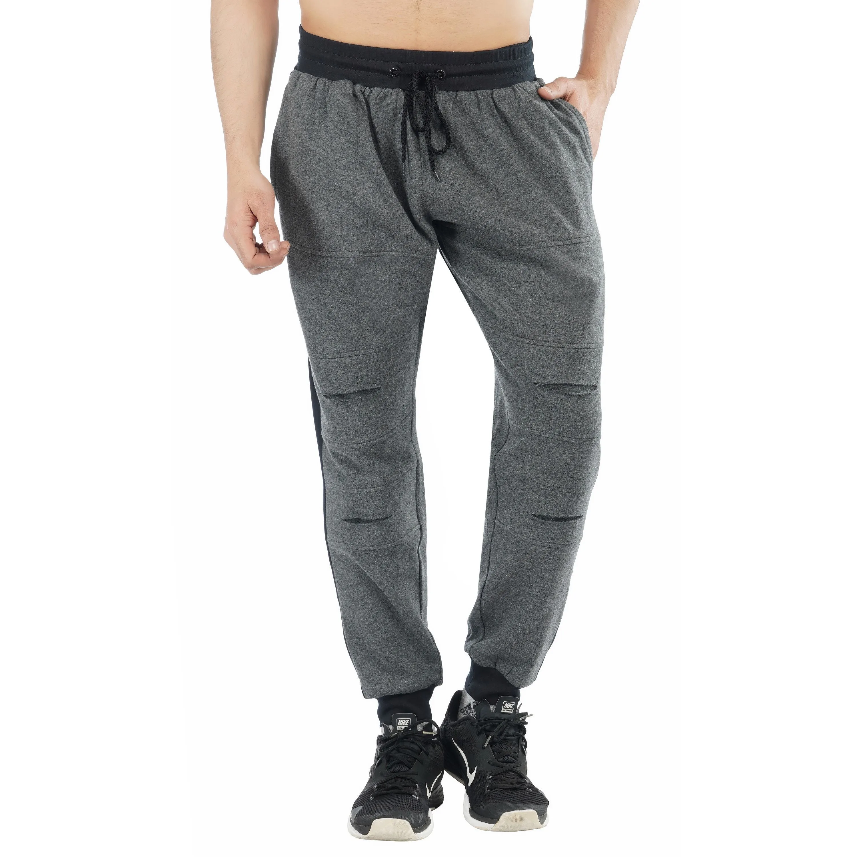 SLAY. Men's Dark Grey Joggers with Black side stripe