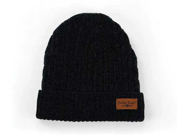 Soft Black Cable Knit Chenille Beanie Hat