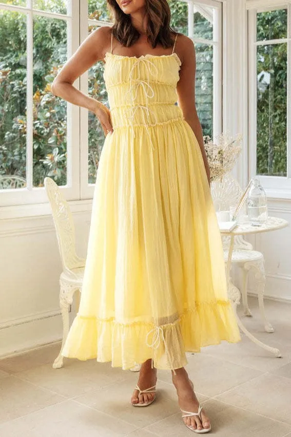 Spaghetti Strap Bow Tie Swing Maxi Dress