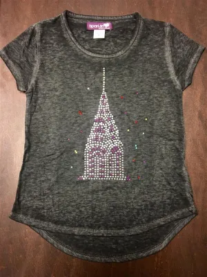 Sparkle By Stoopher Girls S/S Crystal New York Skyscraper Shirt