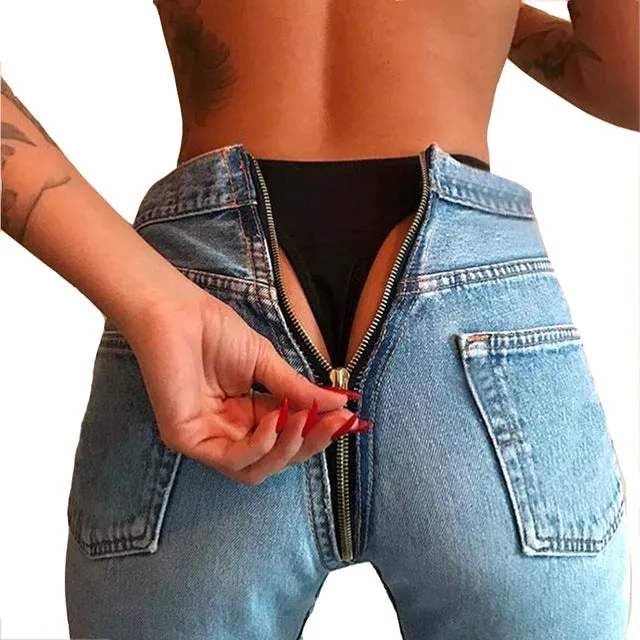 Spring Summer High Waist Black Jeans Back Zipper Skinny Pencil Denim Pants