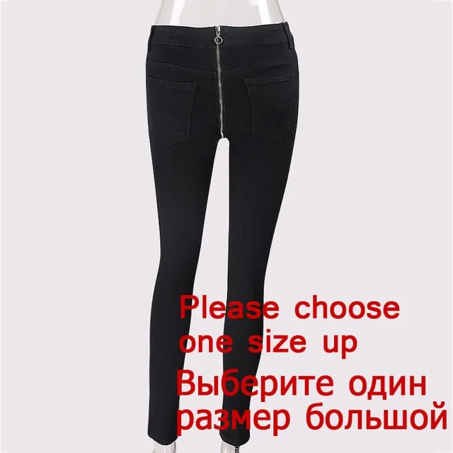 Spring Summer High Waist Black Jeans Back Zipper Skinny Pencil Denim Pants