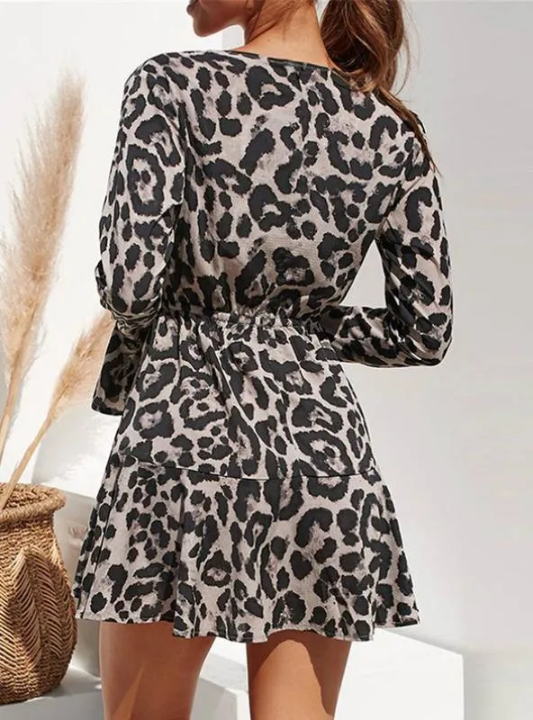 SUMMER CHIFFON DRESS WOMEN LEOPARD PRINT BOHO BEACH DRESSES