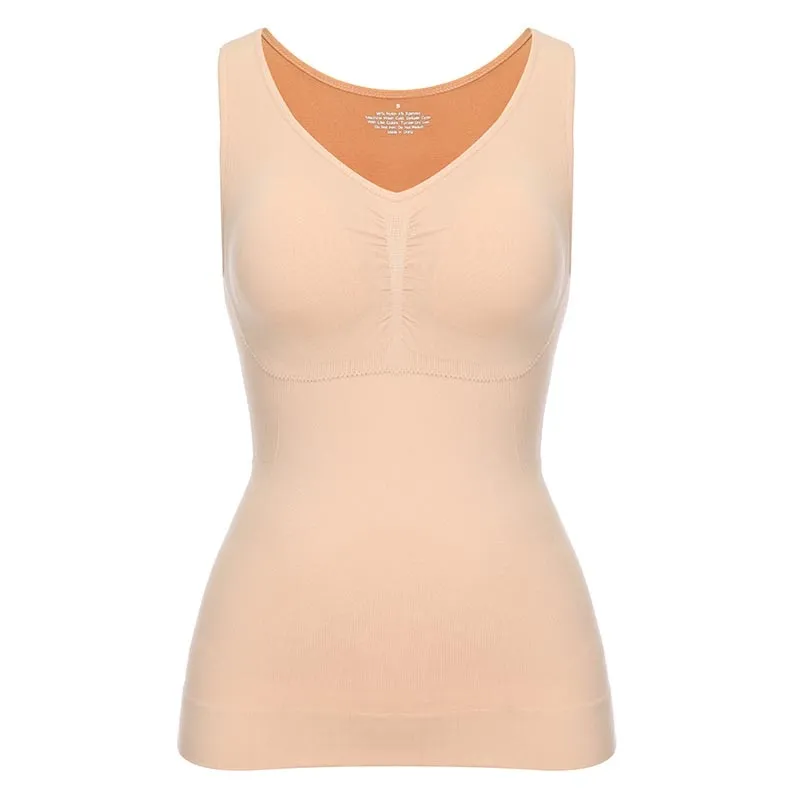 Tank Top Shapewear with Built in Bra Shelf Bra Casual Wide Strap Basic Camisole Sleeveless Top Shaper with Removable Bra