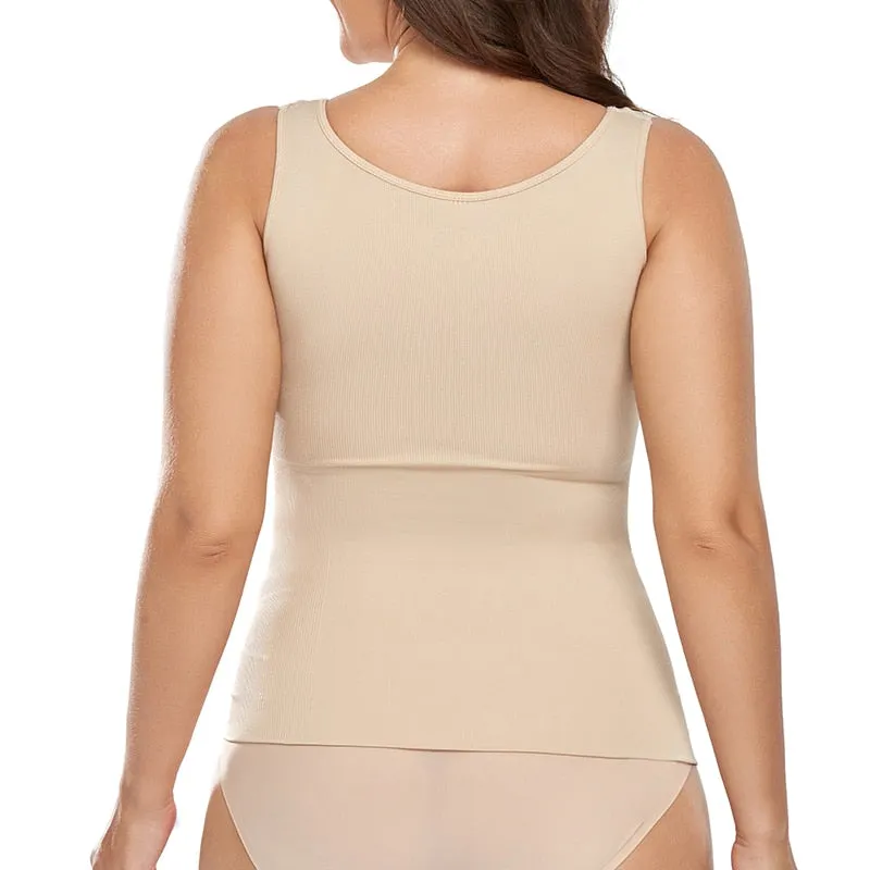 Tank Top Shapewear with Built in Bra Shelf Bra Casual Wide Strap Basic Camisole Sleeveless Top Shaper with Removable Bra